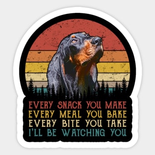 Retro Black and Tan Coonhound Every Snack You Make Every Meal You Bake Sticker